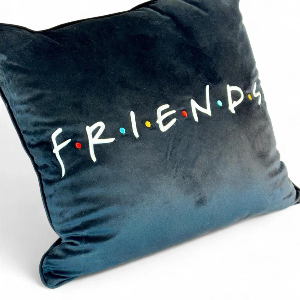 Throw/accent Pillow, Black velour/velvet embroidered letters FRIENDS TV series